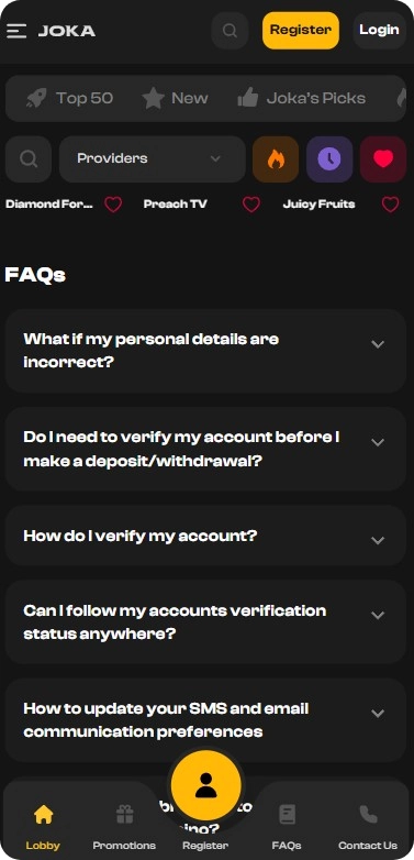 Section FAQ de Joka Casino