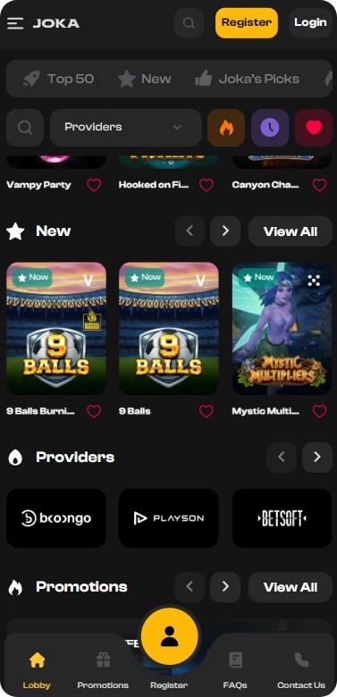 Page d'accueil mobile de Joka Casino