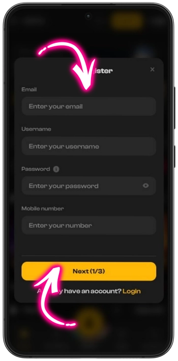 Premier formulaire d'inscription chez Joka Casino