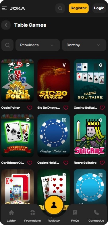 Jeux de table disponibles sur Joka Casino